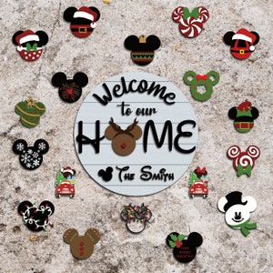 Welcome to Our Home Door Sign svg, Cartoon Mouse Head Welcome Sign svg, Christmas Door Hanger SVG, Laser Cut Files, Glowforge svg files