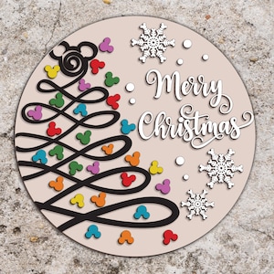 Buon Natale porta segno in formato SVG, inverno porta segno in formato SVG, Natale porta appendiabiti in formato SVG, file di taglio laser, albero di Natale Mouse SVG, file in formato SVG Glowforge