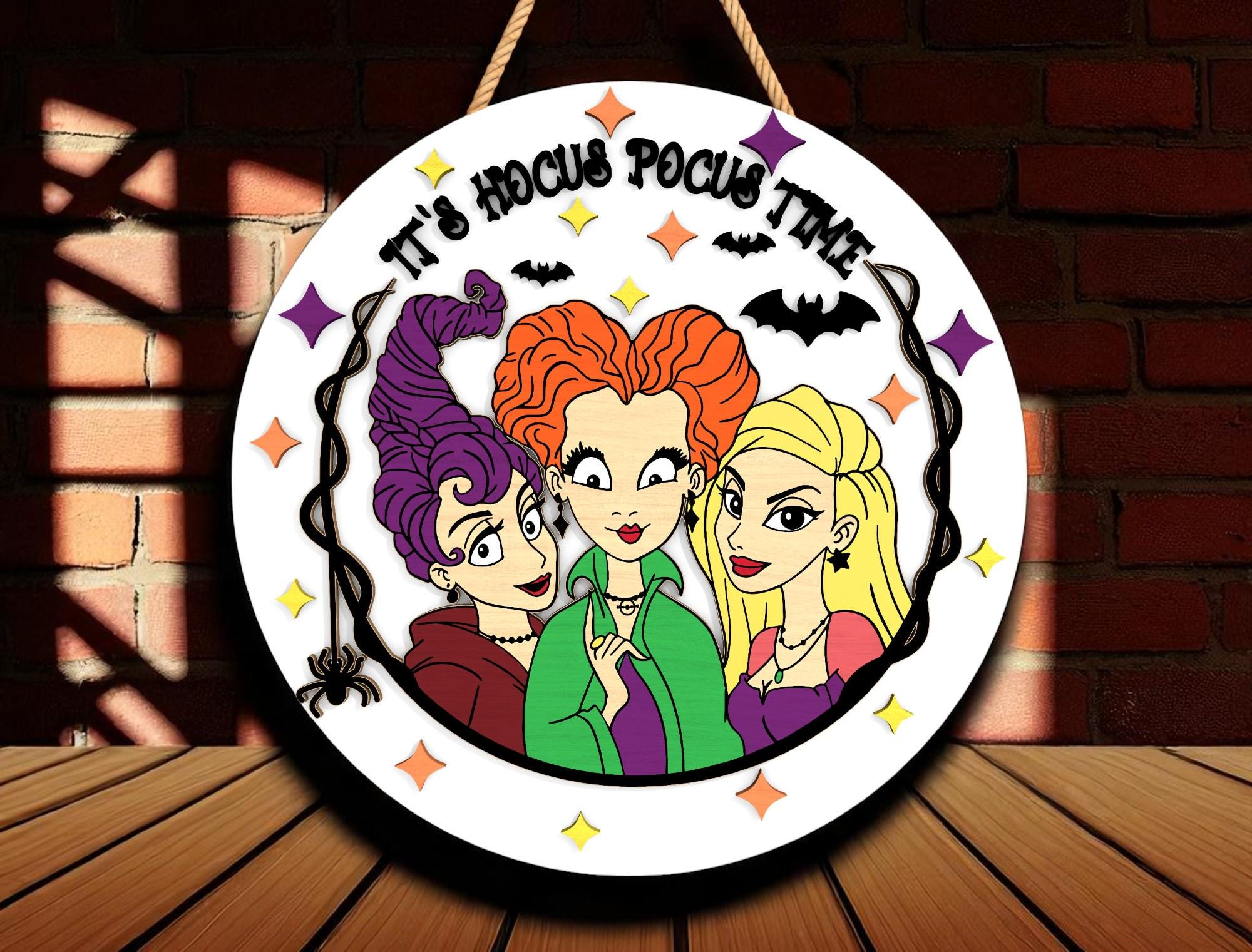 Witch Trio Halloween Door Sign SVG , Hocus Magic Wood Round Cut File ...