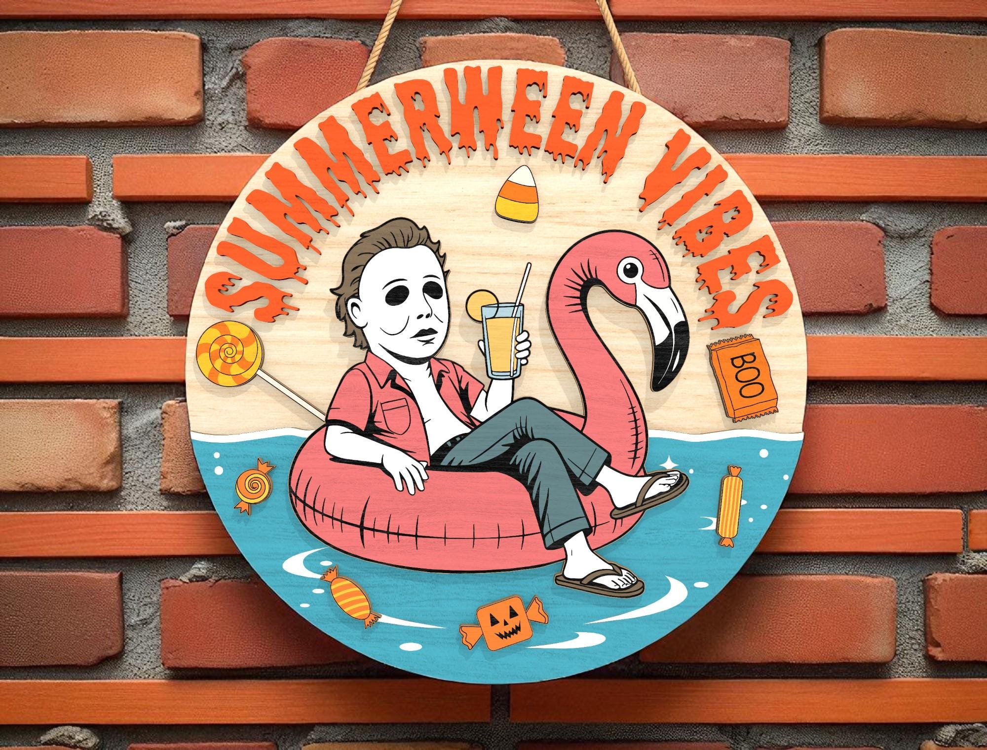 Summerween Vibes Wooden Door Sign, Halloween Beach Decor, Funny