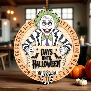 Halloween Countdown Sign Glowforge File,Striped Suit Spooky Character SVG,Wooden Days Until Halloween Calendar Decor,Halloween SVG for Laser