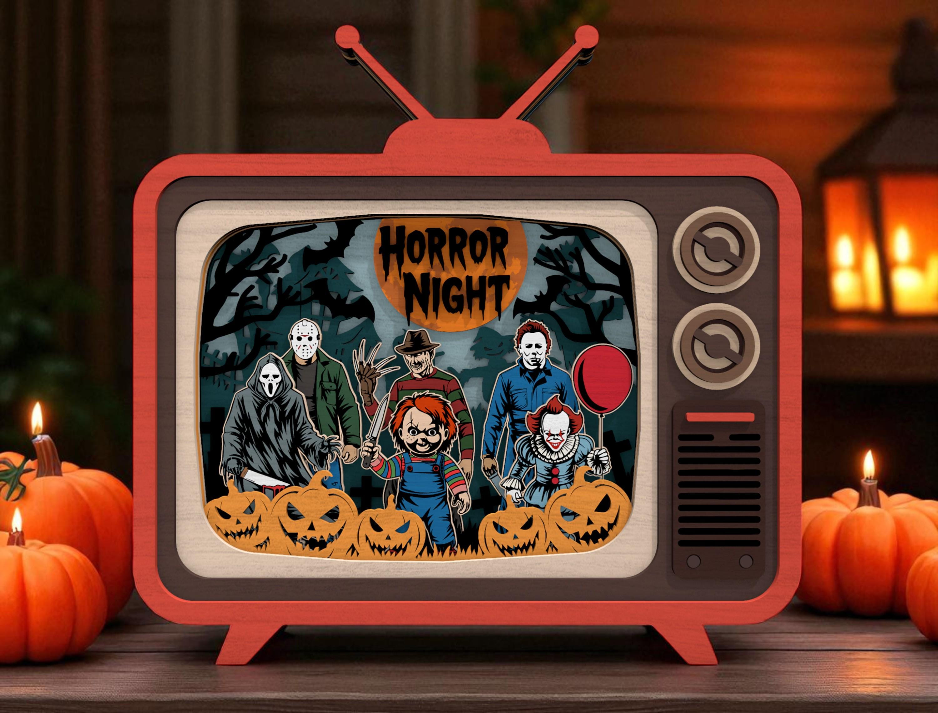 Halloween TV Shadow Box Laser Cutfile SVG, “horror Night” Retro