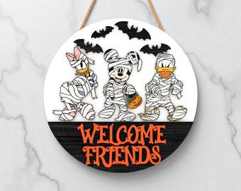 Mummy Halloween Welcome Door Sign SVG, Cute Laser Cut File for 3mm Wood, Glowforge Digital File, Halloween Porch Decor