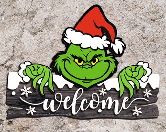 YATOSEN Kerst deur cover decoratie Kerstman Grinch elfen hangen banner achtergrond stof banner voor Kerstmis muur buiten poster decoratie (B