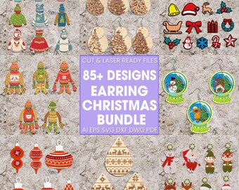 Bundle 85+ Boucle d’oreille de Noël & Stud Earring Svg, Boucle d’oreille de Noël SVG, Cadeau de Noël svg, Boucles d’oreilles Laser Cut, Glowforge fichiers svg, Numérique