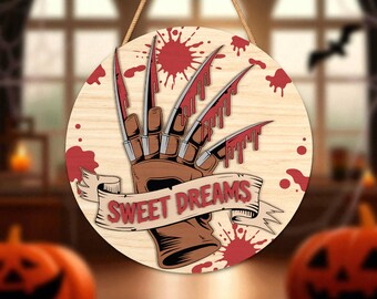 Halloween Door Hanger Laser Cut SVG , Spooky Sign Glowforge File , Haunted Decor Laser Cut File ,Nightmare SVG for Laser,Horror Wall Hanging