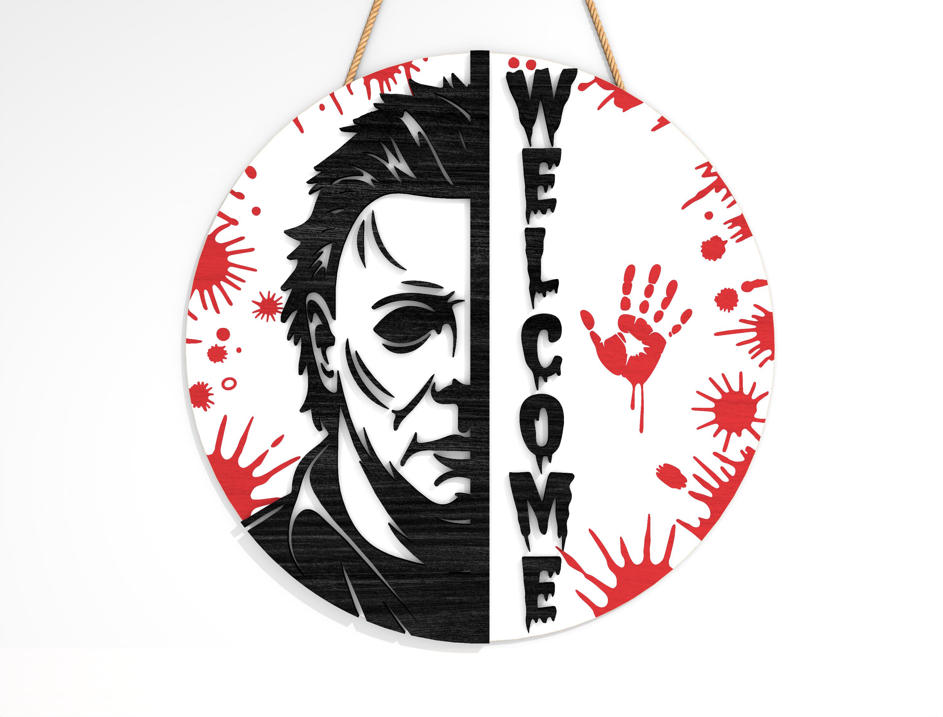 HELLOWEEN サイン入りポラロイド写真 Horror Welcome Sign SVG, Scary Door Sign Laser Cut File, Halloween