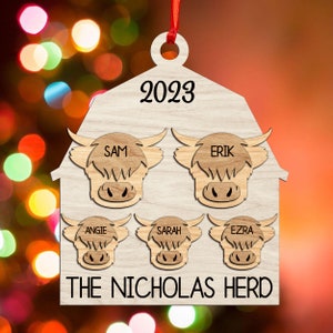 Personalized Family Herd Ornament Svg, Farmhouse Ornament SVG, Glowforge Laser Cut Ornament, Glowforge svg files, Christmas Ornament svg