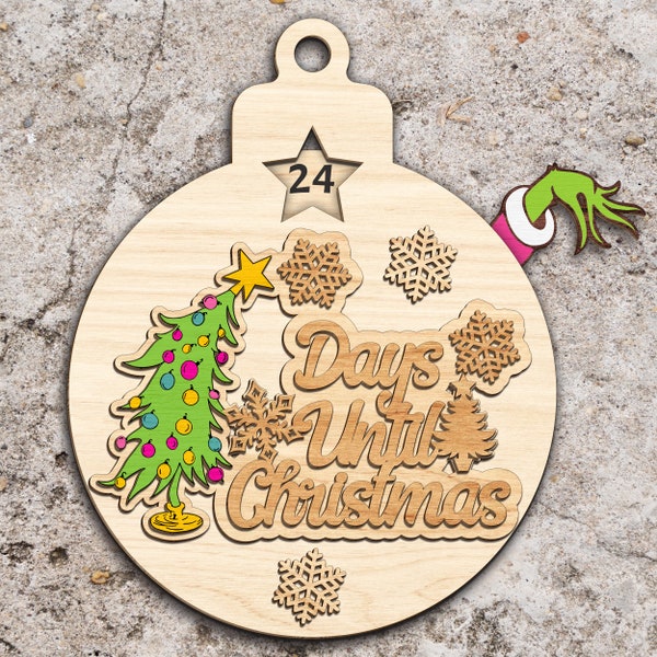 Days Until Christmas Countdown Calendar Bauble Svg, Christmas Cartoon Calendar Ornament Svg, Glowforge svg files, Christmas Ornament svg