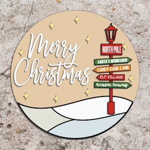 Signo de puerta de Navidad svg, Signo de Feliz Navidad svg, Colgador de puerta de Navidad SVG, Archivos cortados con láser, Signo del Polo Norte SVG, Archivos svg Glowforge