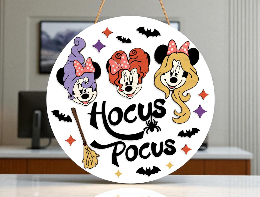 Halloween Round Sign SVG, Witch Trio Laser Cut File, Hocus Pocus Wood ...