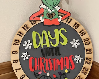Días hasta la cuenta regresiva de Navidad svg, Cuenta regresiva de dibujos animados de Navidad svg, Calendario de cuenta regresiva de Navidad SVG, Archivos cortados con láser, Glowforge probado