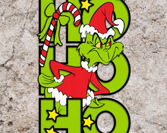 Christmas Cartoon Ho ho ho Door Sign svg, Christmas Door Sign svg, Christmas Cartoon SVG, Laser Cut Files, Christmas SVG,Glowforge svg files