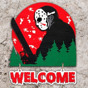Welcome Horror Door Sign svg, Halloween Door Sign svg, Horror Character SVG, Laser Cut Files, Halloween SVG, Glowforge svg files
