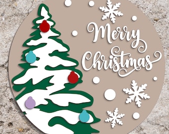 Feliz Navidad puerta signo svg, Feliz Navidad signo svg, colgador de puerta de Navidad SVG, archivos cortados por láser, árbol de Navidad SVG, archivos svg Glowforge