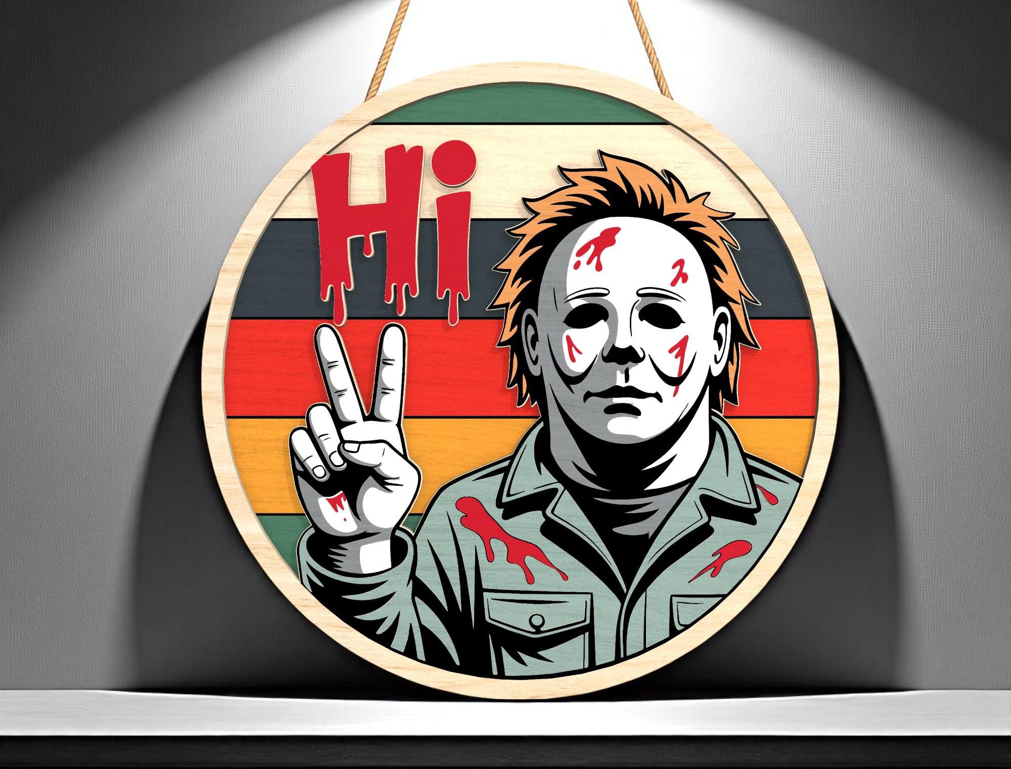 Retro Horror Peace Sign SVG, Bloody Halloween Wall Sign Laser Cut