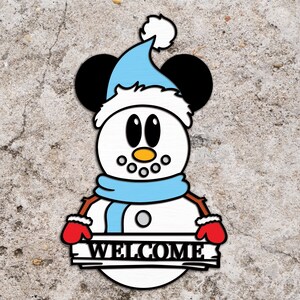 Snowman Cartoon Door Sign svg, Christmas Door Sign svg, Snowman Door Hanger SVG, Laser Cut Files, Snowman Mouse SVG, Glowforge svg files