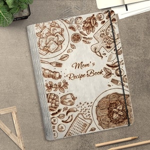 Personalized Recipe Book Cover svg, Wooden cookbook recipes Laser Cut Files, Family Recipe svg,Mother&#39;s Day gift svg, Glowforge svg files