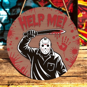 Jason Voorhees Door Sign SVG, Horror Welcome Laser Cut File, Friday 13th Scary Decor, Halloween SVG Round Sign