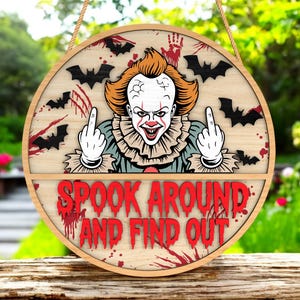 Letrero de Halloween de payaso espeluznante, archivo cortado con láser, decoración de pared de terror SVG para Cricut y Glowforge