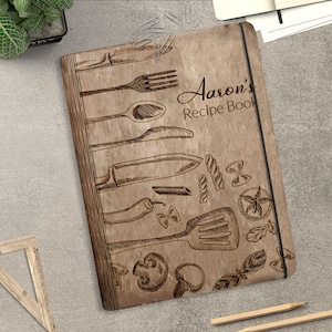 Personalized Recipe Book Cover svg, Wooden cookbook recipes Laser Cut Files, Family Recipe svg,Mother&#39;s Day gift svg, Glowforge svg files