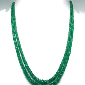 Natural Green Emerald Beaded Necklace – Double Strand Layered Gemstone Jewelry – Handmade Birthstone Gift – Boho Minimalist Choker