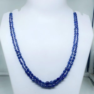 Natural Blue Sapphire Beaded Necklace, Oval Smooth Sapphire Beads, Handmade Gemstone Jewelry, September Birthstone Gift,8mm,20 inches