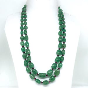 Handmade Green Aventurine Beaded Necklace – Double Layer Gemstone Jewelry for Women – Statement Healing Crystal Necklace Gift