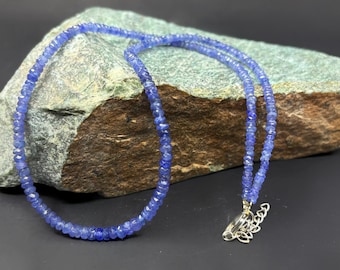 Collar de tanzanita de 4-5 mm con cuentas facetadas, colgante de plata de ley de 50 cm (20 pulgadas), piedra natal de diciembre.
