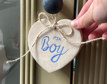 Handmade Gender Reveal Ornament 10 PIECES It's a Boy! Personalized Baby Keepsake handmade ceramic Ornament Baby shower gift new born