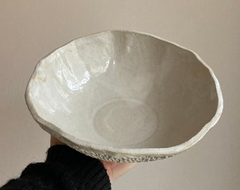 White Minimalist Ceramic Bowl, Carved Handmade Ceramic, Scandinavian Style