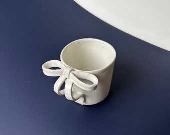 Bow-Tied Mug / 250 ml/ Ceramic mug with bow handle / Handmade Ceramic Bow-Tied Mug / 8.45 Oz