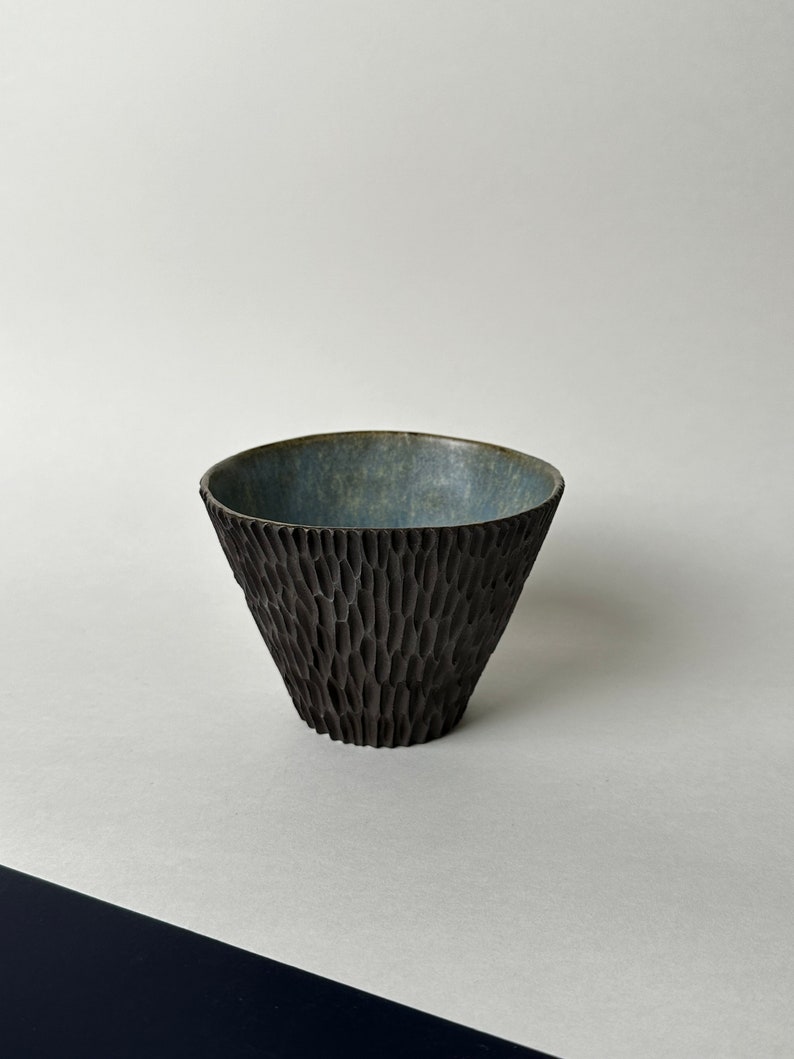 Japanese Style Ceramic Cup / Black Ceramic / Gift / Handmade Ceramic Cup / Carved Ceramic Mug / Chawan Matcha Japanese Ceremony / Matcha Tea image 1