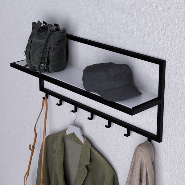 Entryway organizer, Minimal Coat &hot rack with shelf entryway, Coat hook with shelf, wall mount coat rack with shelf Clothing hanger rack