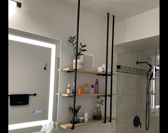 Wall mounted floating shelf with towel holder, towel hook, towel rack, modern minimalist wall shelf with towel rack, kitchen wall shelves
