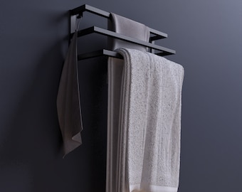 Wall Mounted Towel Rack, Towel holder | 3 tiers modern towel holder | towel rack with hook | blanket, duvet cover and clothes hanger