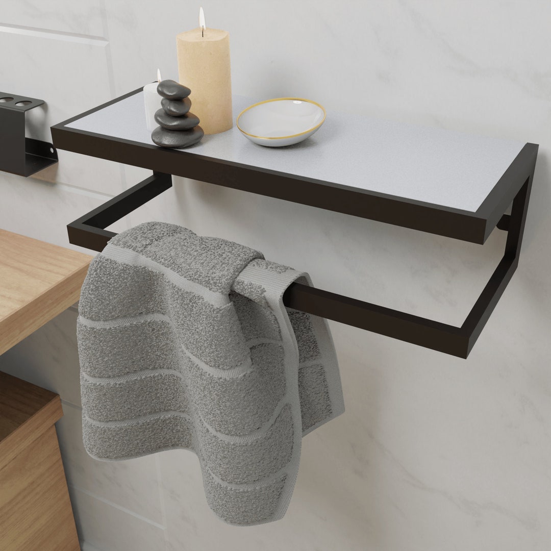 Wall Mounted Floating Shelf With Towel Holder, Towel Hook, Towel Rack