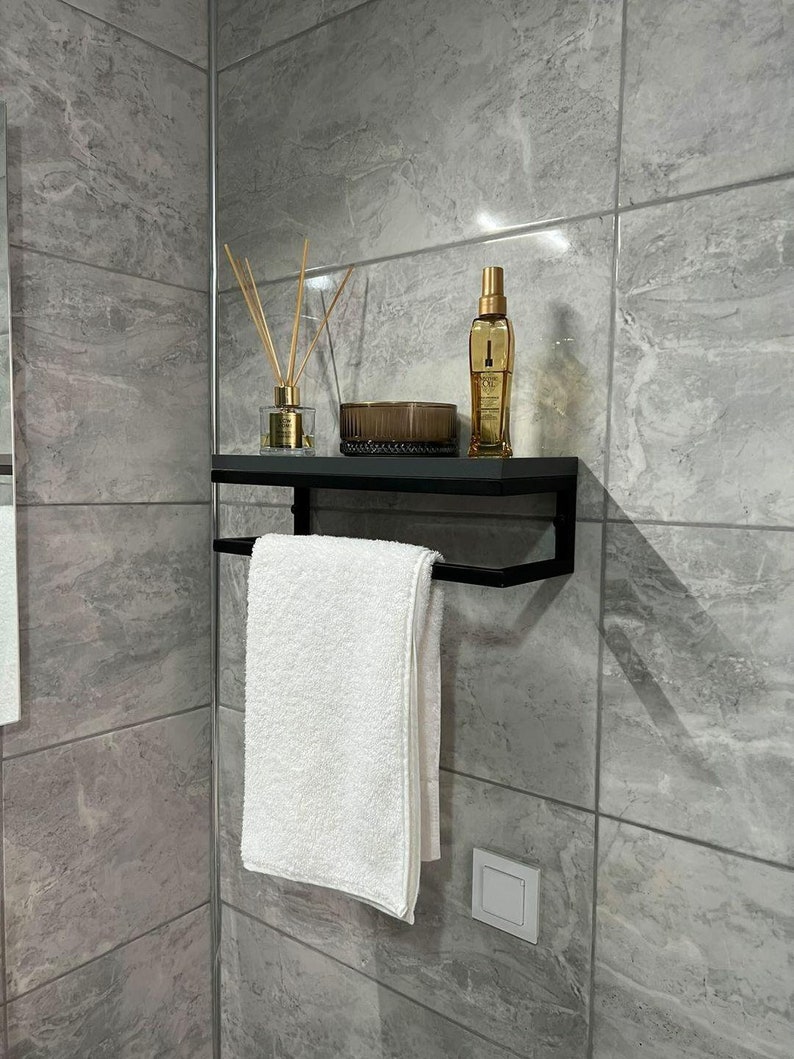 Wall Mounted Floating Shelf With Towel Holder Towel Hook Etsy