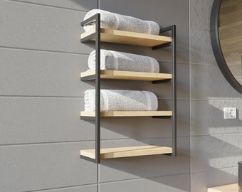 Wall mounted floating shelf with towel holder, towel hook,  towel rack, modern minimalist wall shelf with towel rack, kitchen wall shelves