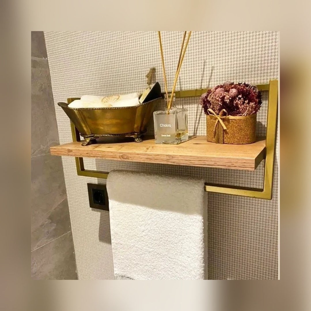 Wall Mounted Floating Shelf With Towel Holder, Towel Hook, Towel Rack