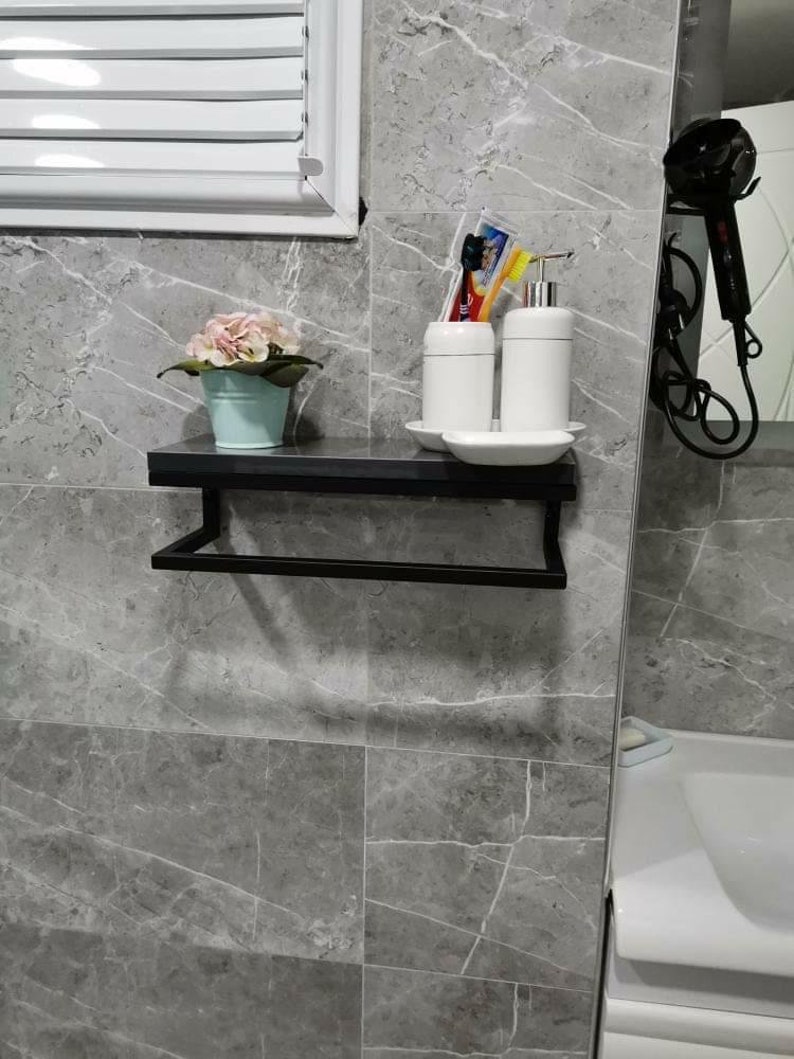 Wall Mounted Floating Shelf With Towel Holder Towel Hook Etsy