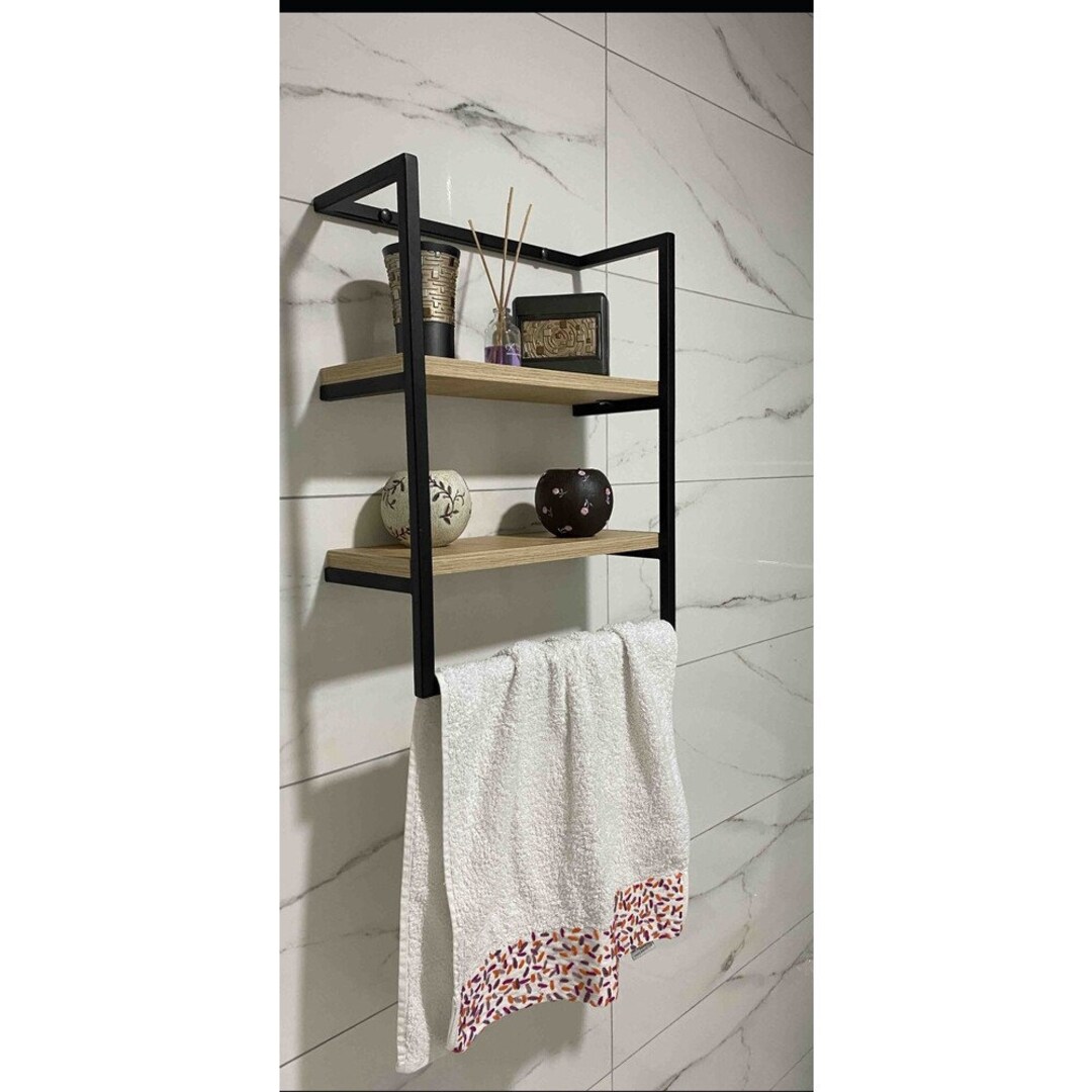 Wall Mounted Floating Shelf With Towel Holder, Towel Hook, Towel Rack