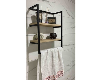 Wall mounted floating shelf with towel holder, towel hook,  towel rack, modern minimalist wall shelf with towel rack, kitchen wall shelves