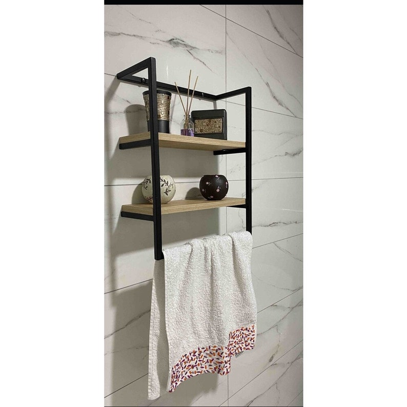 Wall Mounted Floating Shelf With Towel Holder Towel Hook Etsy