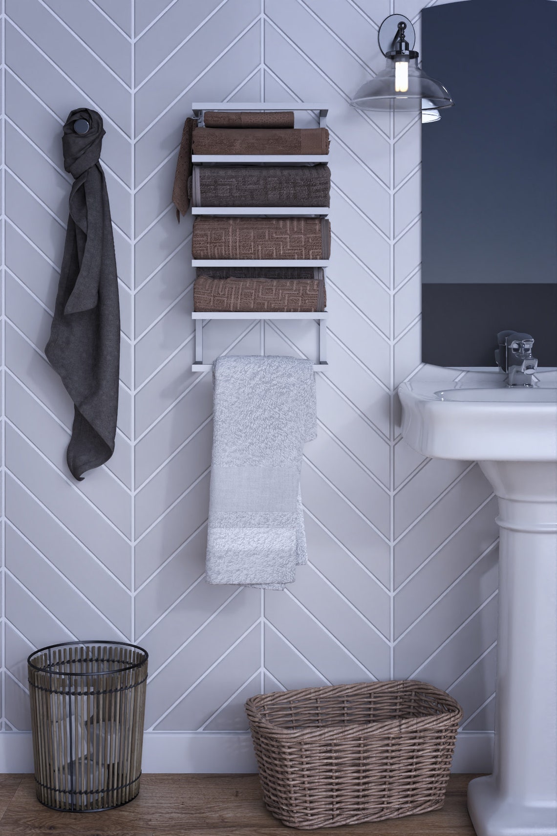 Bath Towel Holder with Two Robe Hooks Hand Towel Holder Etsy