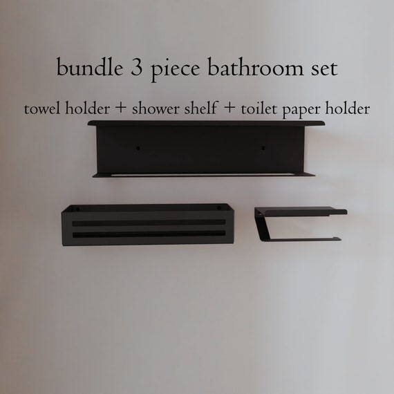 BUNDLE Black Bathroom Set, Set of 3 Bathroom Accessories, Bathroom Towel  Hooks, Toilet Paper Holder With Shelf, Shower Caddy, Towel Rack 