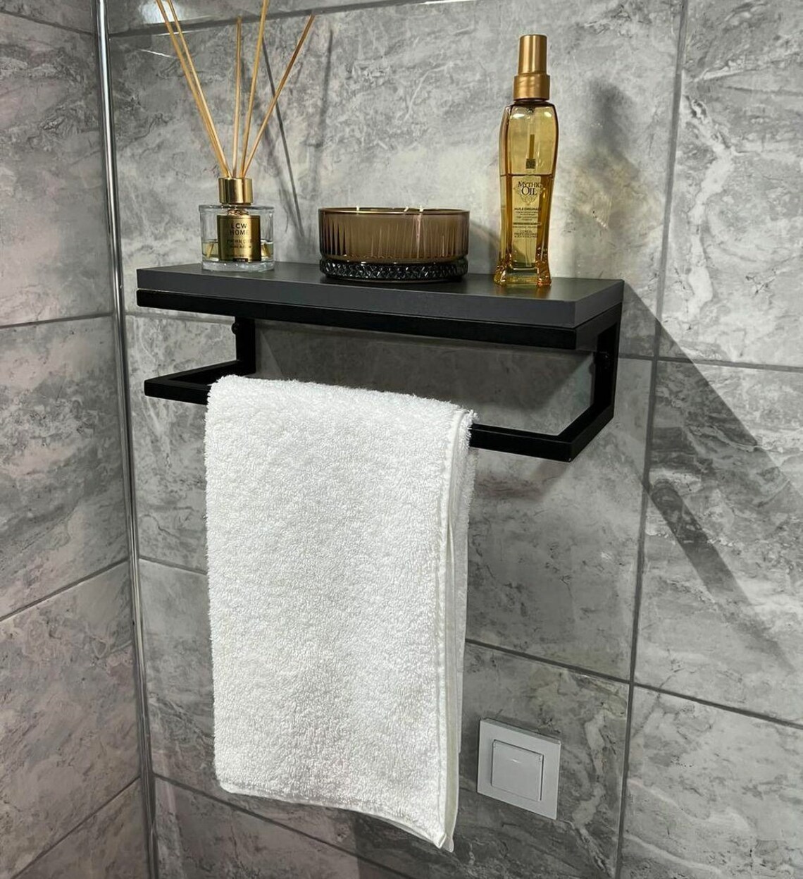 Wall Mounted Floating Shelf With Towel Holder Towel Hook Etsy
