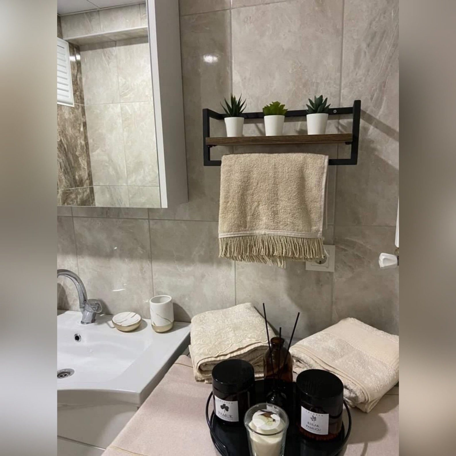 Wall Mounted Floating Shelf With Towel Holder Towel Hook Etsy