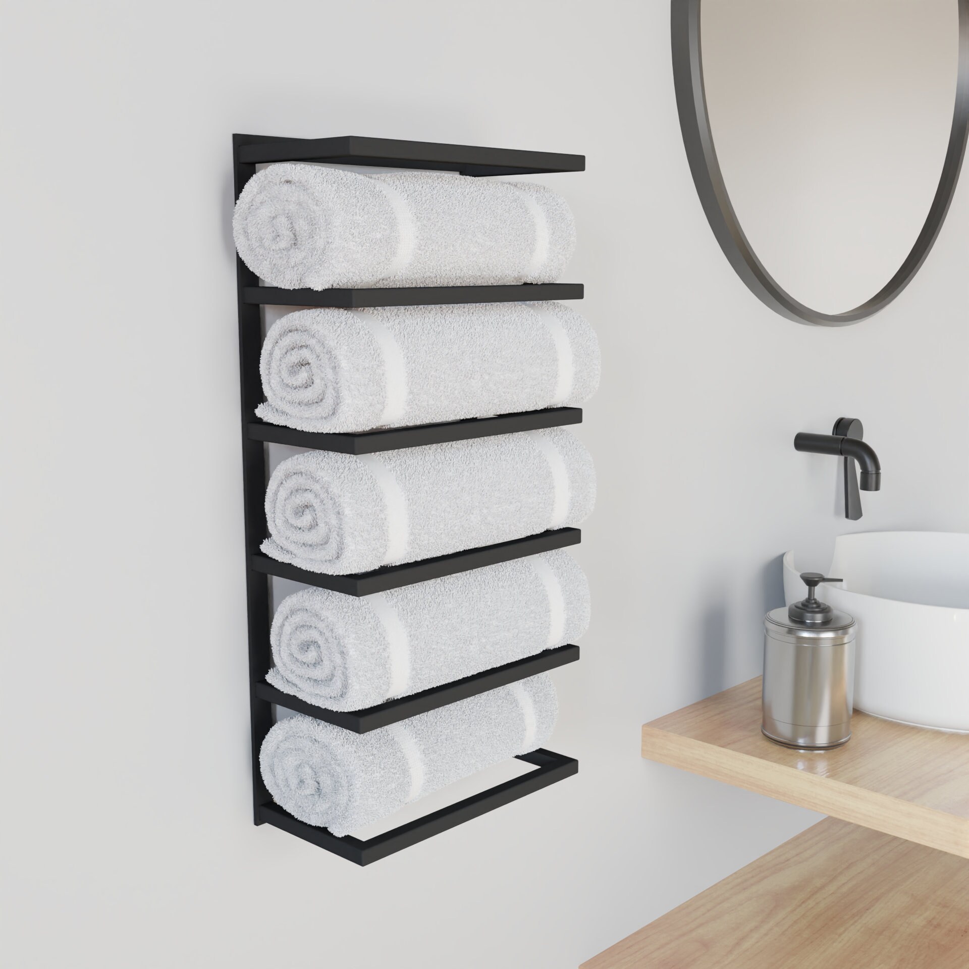 White Towel Rack With Hooks Bathroom With Shelf Wood Towel 
