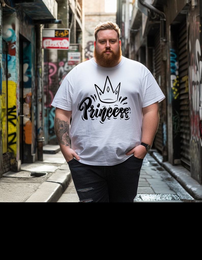 May include: A white t-shirt with a black crown and the word "Princess" in a stylized font.